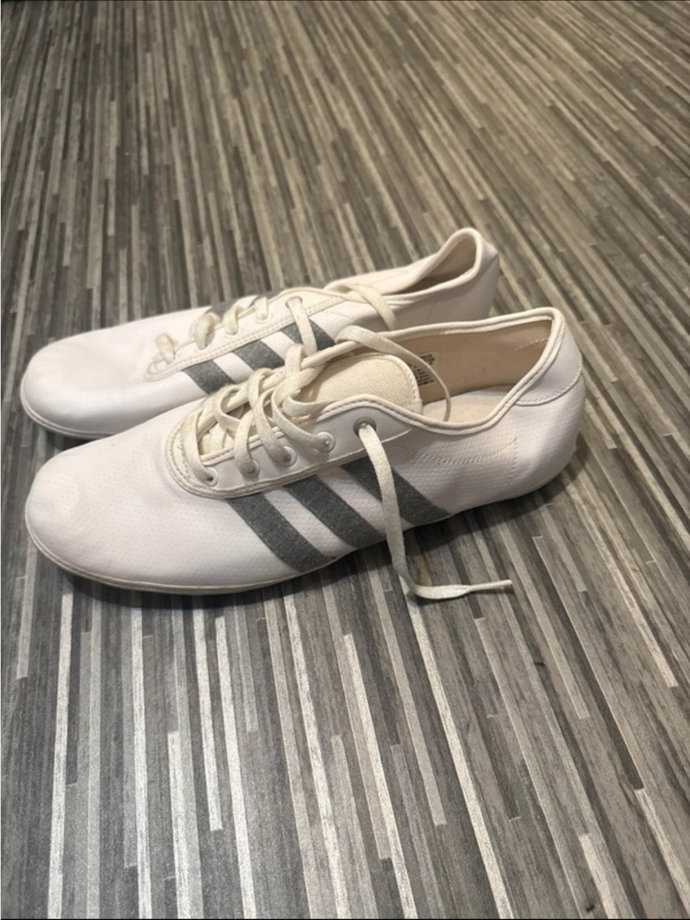 Men’s Adidas White Canvas Sneakers with Gray Stripes, Size 11